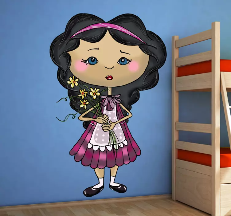 Adesivo para crianças linda garota segurando flores - TenStickers
