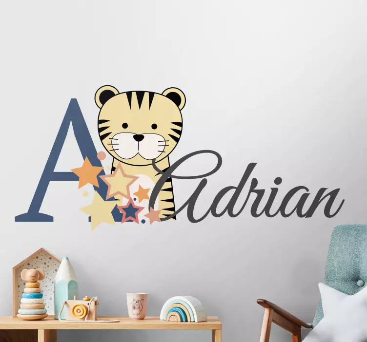 Adesivo para crianças nome de tigre personalizável - TenStickers