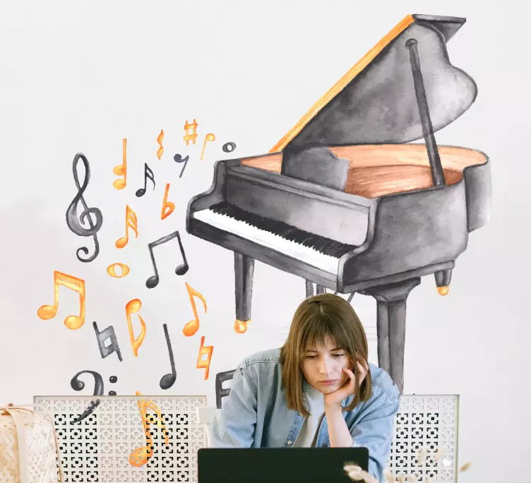 Autocolante para gabinete Piano preto e branco um fundo rosa - TenStickers