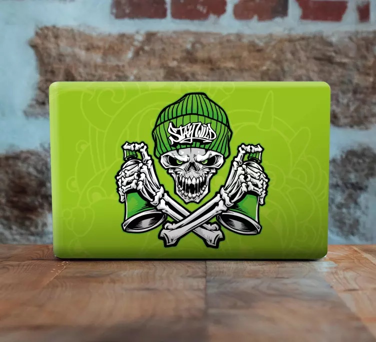 Adesivo para laptop caveira com ossos cruzados - TenStickers