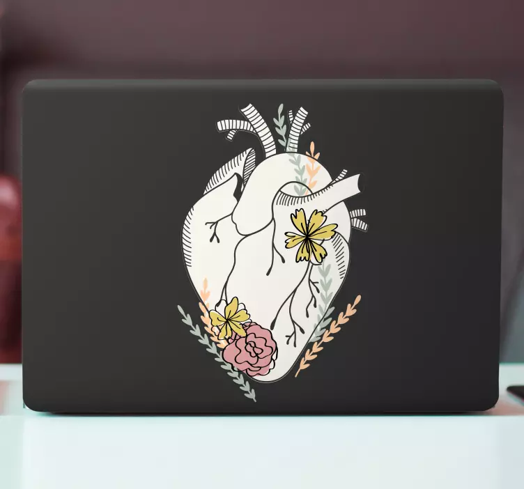 Adesivo para laptop coração com flores - TenStickers