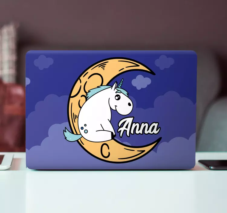 Adesivo para laptop lua unicórnio com nome - TenStickers
