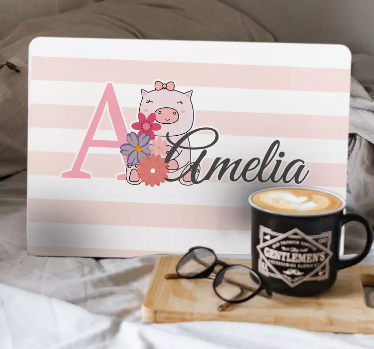 Adesivo para laptop design de porco personalizado - TenStickers