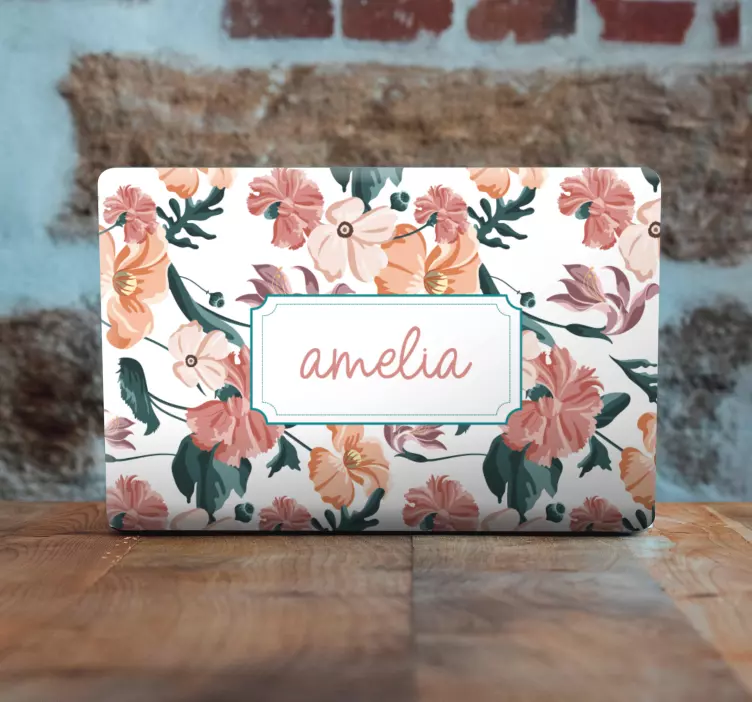 Adesivo para laptop design floral personalizado - TenStickers