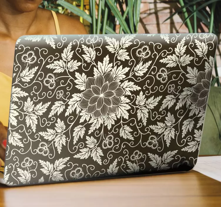 Adesivo para laptop elemento folha floral - TenStickers