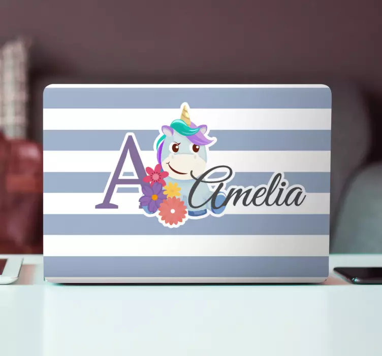 Adesivo para laptop inicial de unicórnio personalizada - TenStickers