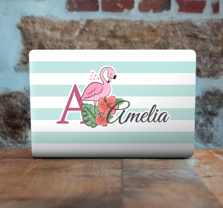 Adesivo para laptop inicial floral de flamingo - TenStickers