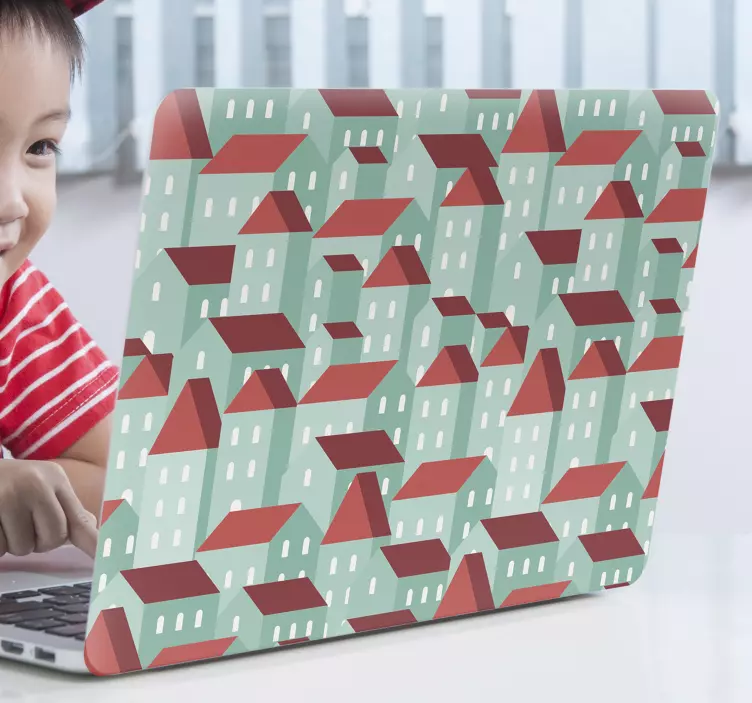 Adesivo para laptop padrão de casa colorida - TenStickers