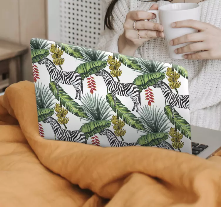 Adesivo para laptop padrão de folha de zebra - TenStickers