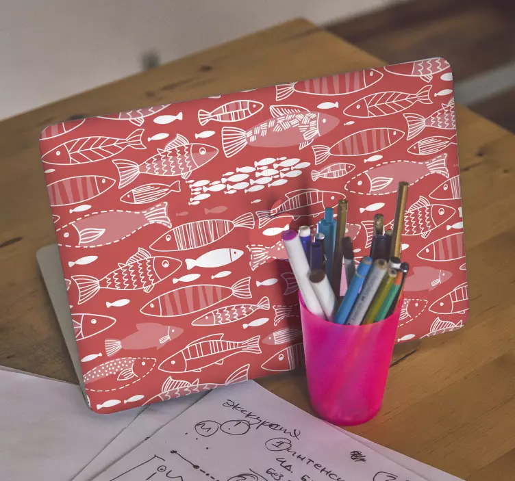 Adesivo para laptop padrão de peixe caprichoso - TenStickers