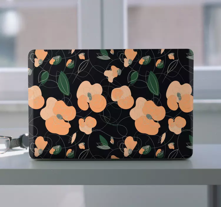 Adesivo para laptop padrão floral laranja - TenStickers