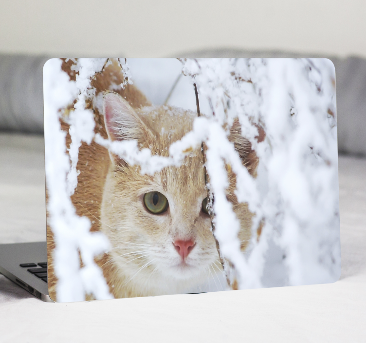 Adesivo para laptop rosto de gato nevado - TenStickers