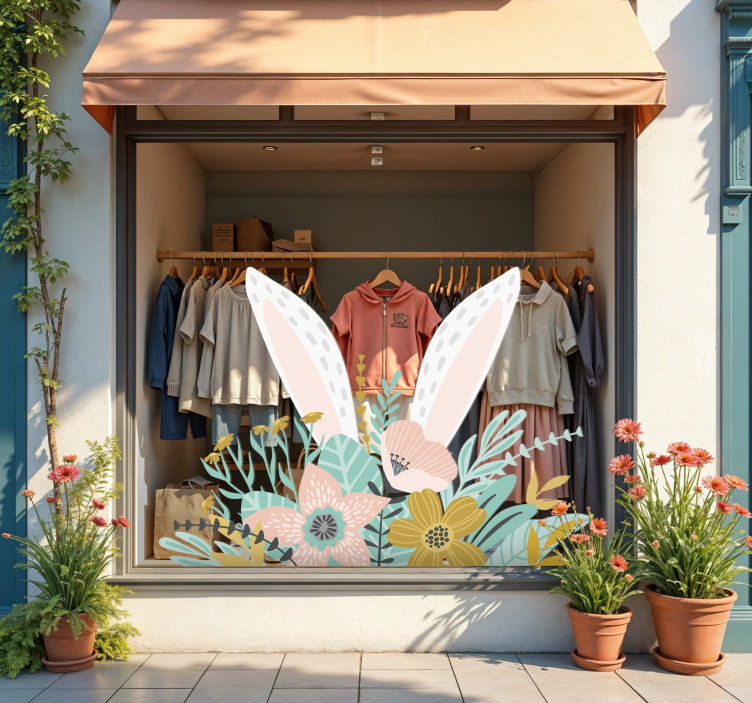 Adesivo para montras orelhas de coelho e plantas - TenStickers