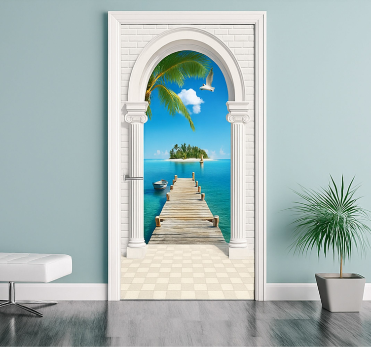 Adesivo para porta arco romano com vista - TenStickers