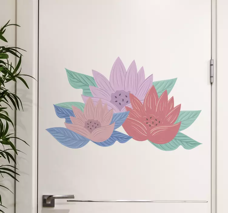 Adesivo para porta arranjo de flor de lótus - TenStickers
