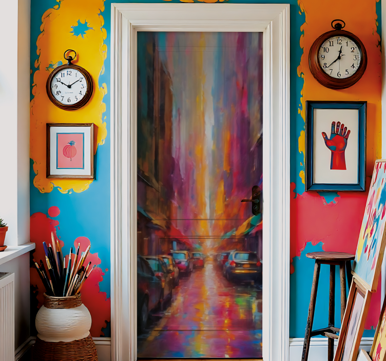Adesivo para porta arte de rua da cidade - TenStickers