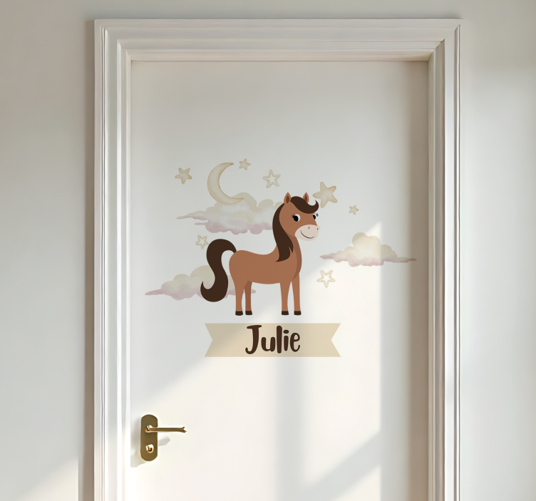 Adesivo para porta cavalo personalizado para quarto infantil - TenStickers