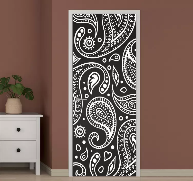 Adesivo para porta com motivos paisley sofisticados - TenStickers