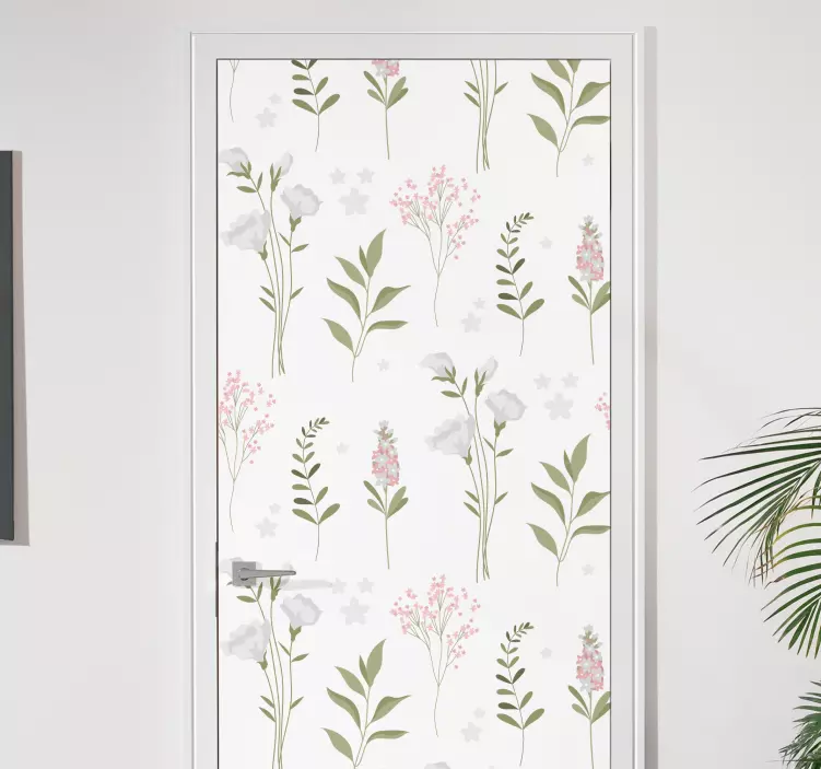 Adesivo para porta design floral bege - TenStickers