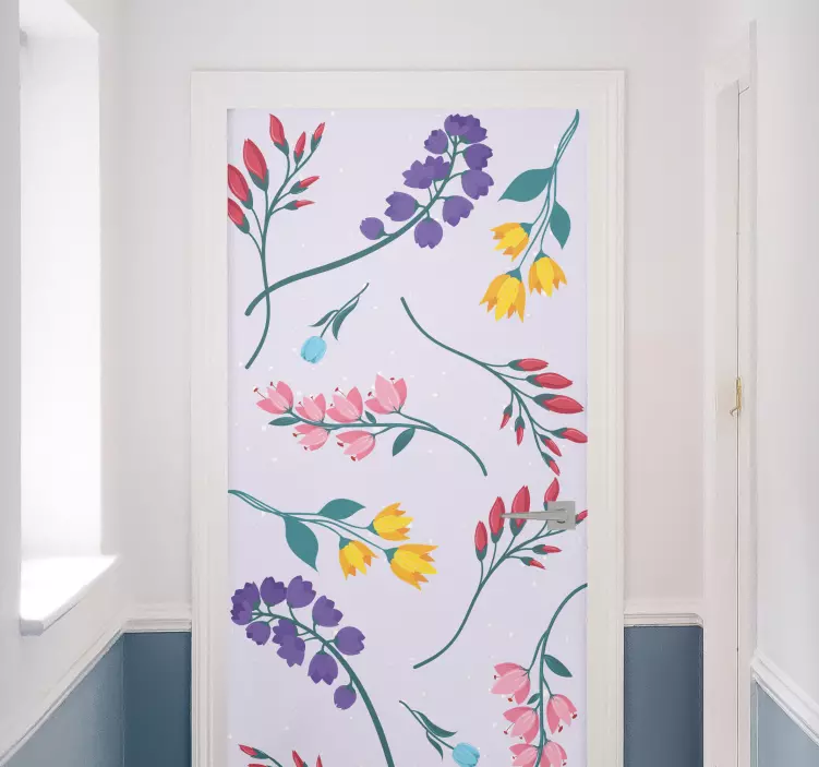 Adesivo para porta design floral colorido - TenStickers