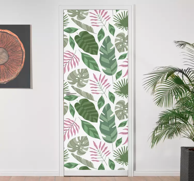 Adesivo para porta elementos de folhas tropicais - TenStickers