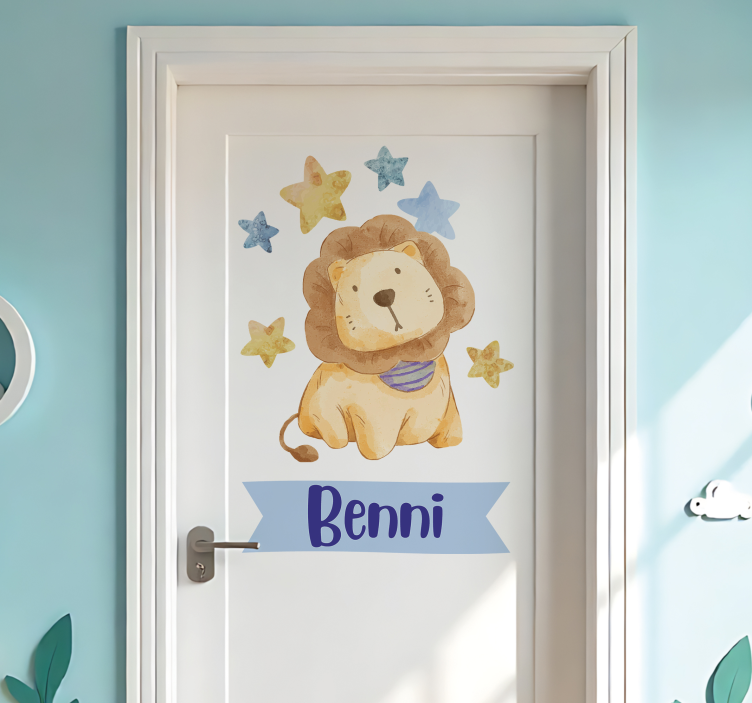 Adesivo para porta leão para quarto infantil - TenStickers