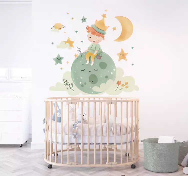 Adesivo para quarto infantil com garoto feliz na lua - TenStickers