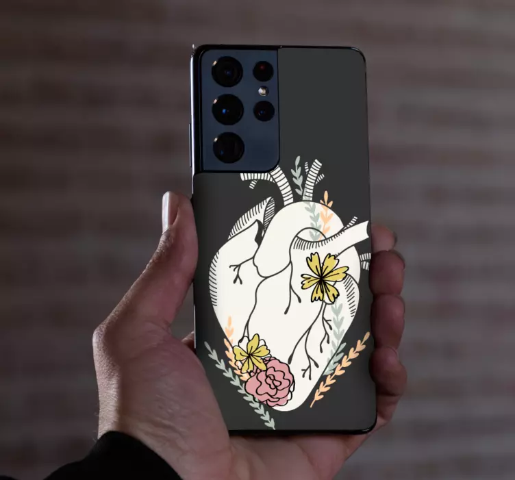 Adesivo para Samsung desenho floral de coração - TenStickers