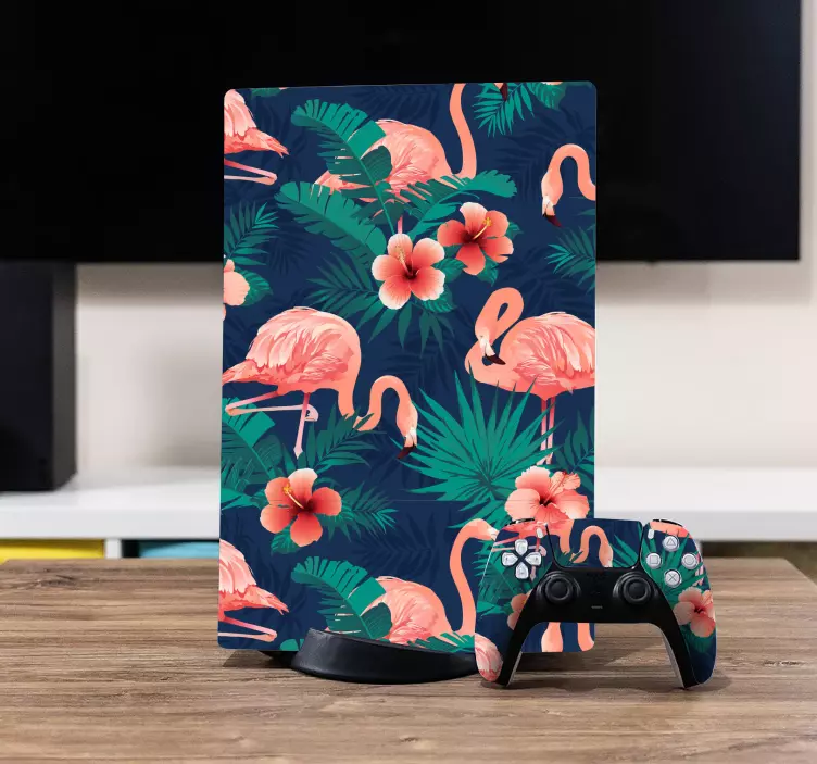 Adesivo PS5 padrão tropical flamingo - TenStickers