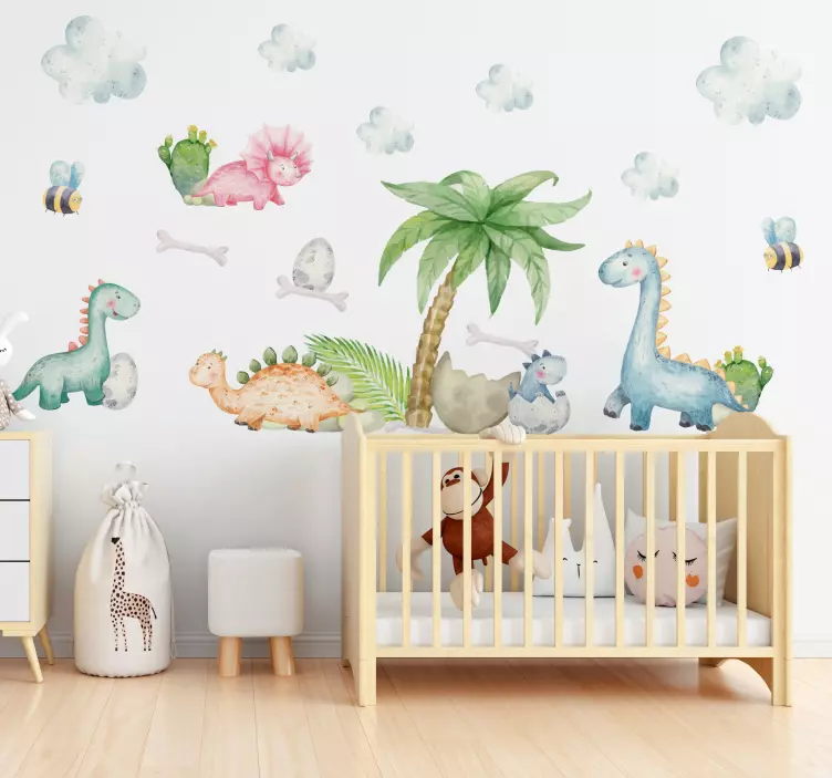 Adesivo quarto infantil dinossauros aquarela fofos - TenStickers