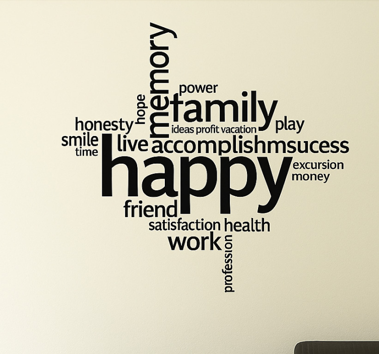 Adesivo sala de estar colagem de palavras positivas - TenStickers