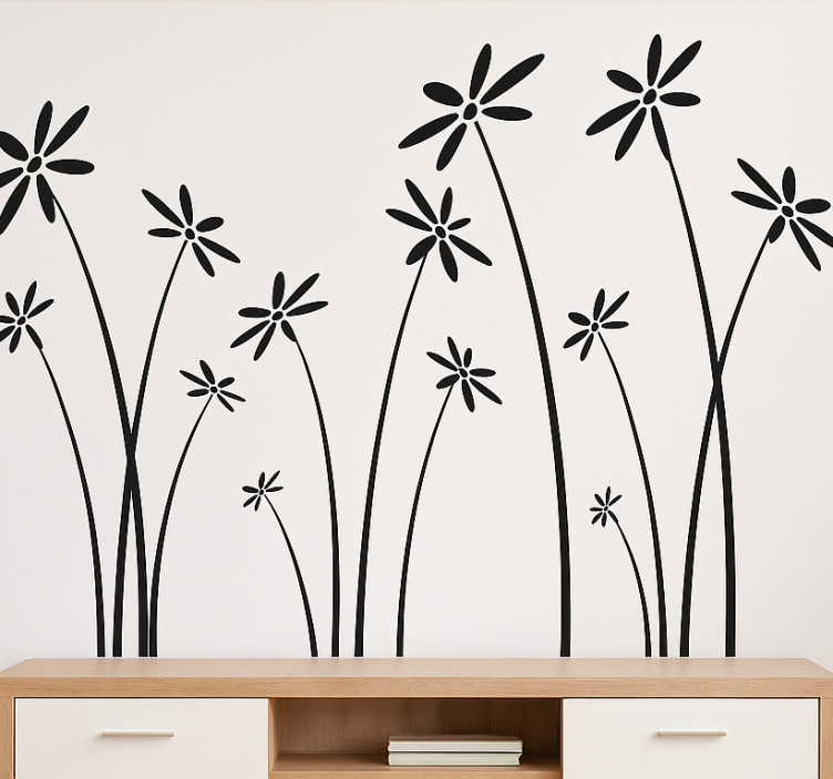 Adesivo sala de estar flores pretas altas - TenStickers