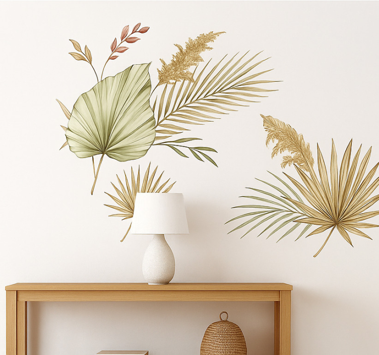 Adesivo sala de estar folhas tropicais boho - TenStickers
