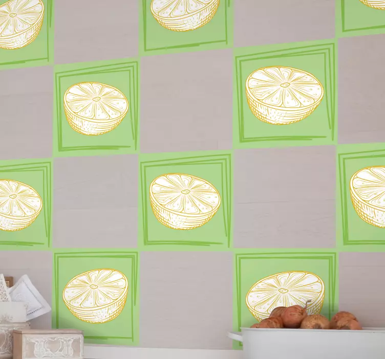 Autocolantes azulejos decorativos Frutas cítricas de limão desenh - TenStickers
