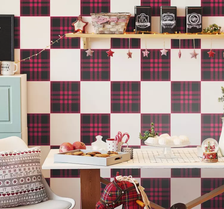 Autocolantes azulejos decorativos Mosaico de padrão tartan natal - TenStickers