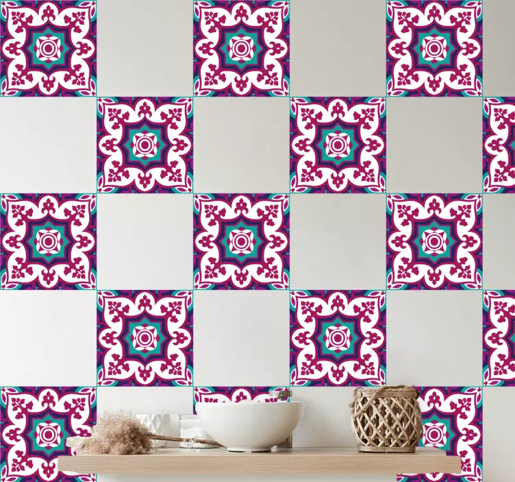 Autocolantes azulejos decorativos Padrão de azulejo rosa marroqui - TenStickers