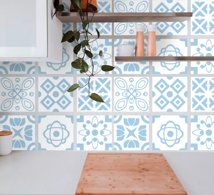 Autocolantes azulejos decorativos Padrão de cimento azul e branco - TenStickers
