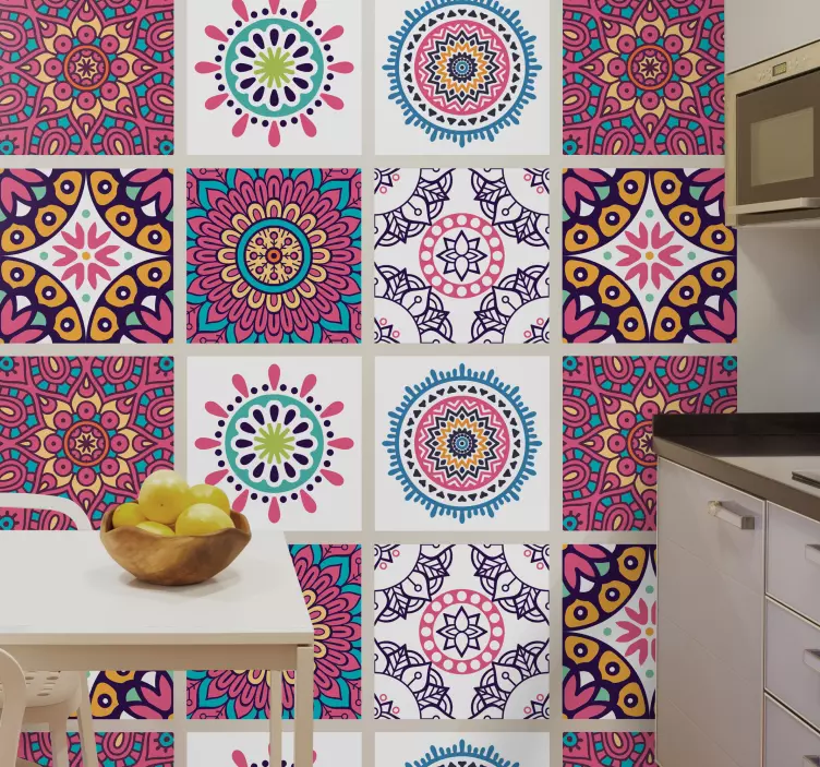 Autocolantes azulejos decorativos Telhas de mandala multicolorida - TenStickers