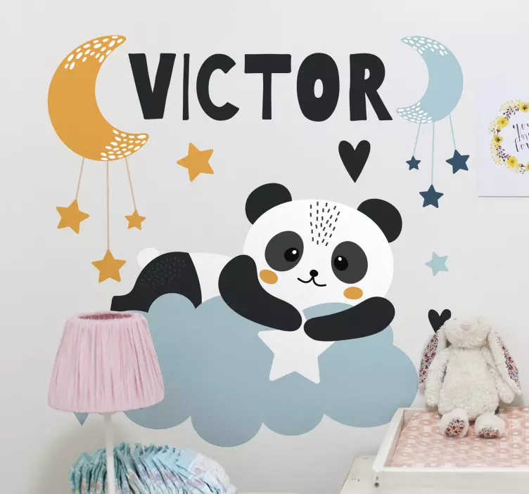 Vinil infantil Estrelas urso na lua com nome - TenStickers