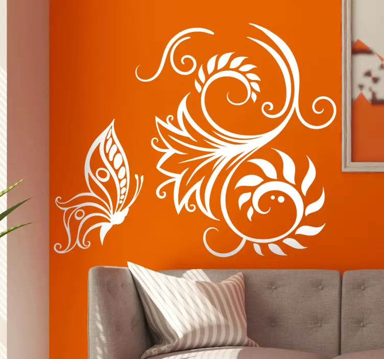 Vinis animais Flor elegante com borboletas - TenStickers