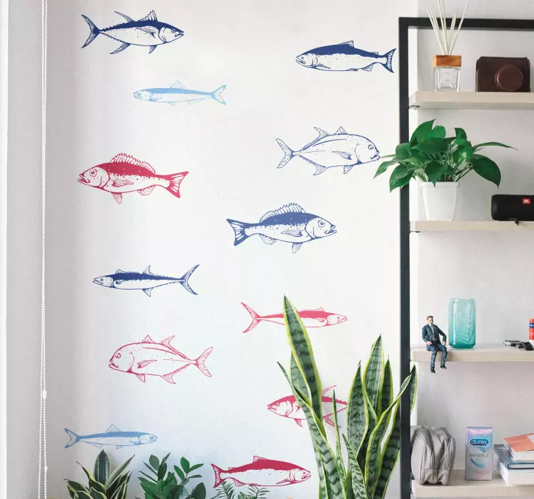 Vinil com peixes Mão desenhar folha de peixes - TenStickers