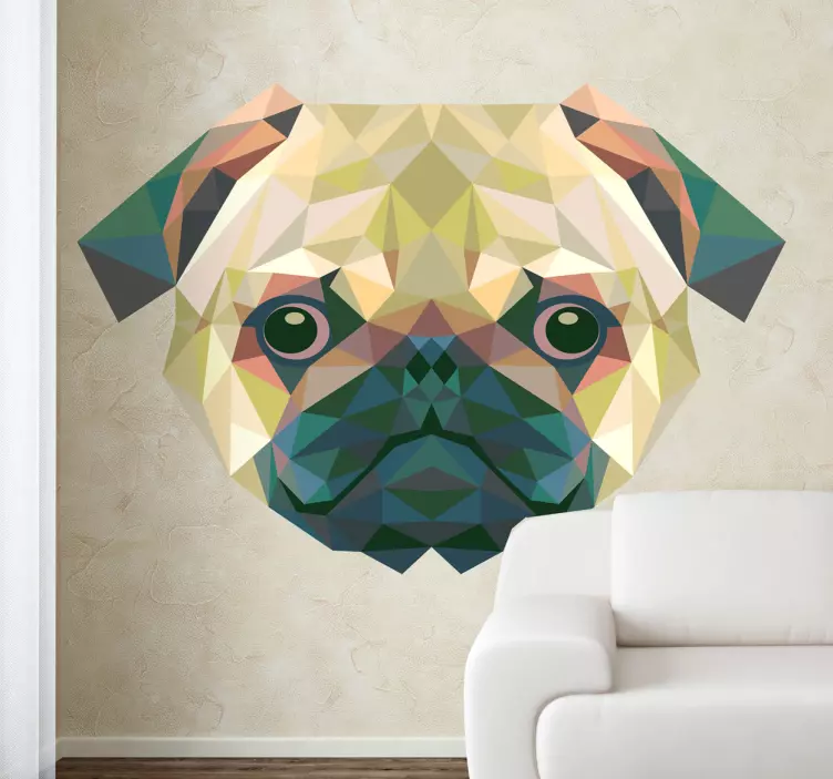 Autocolante de cão pug geométrico - TenStickers