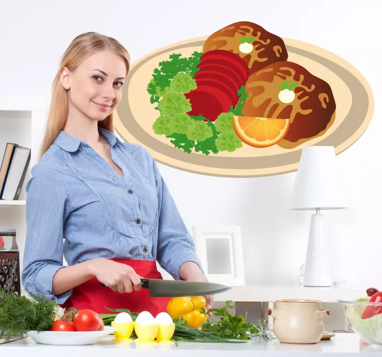 Autocolante de comida de prato de carne decorado - TenStickers