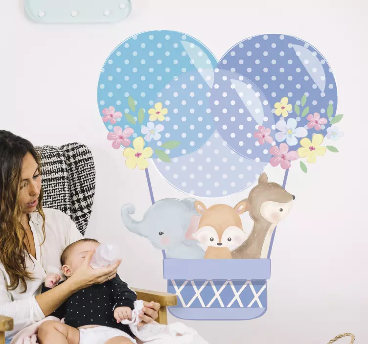 Vinil decorativo de balão de ar quente de animais em aquarela - TenStickers