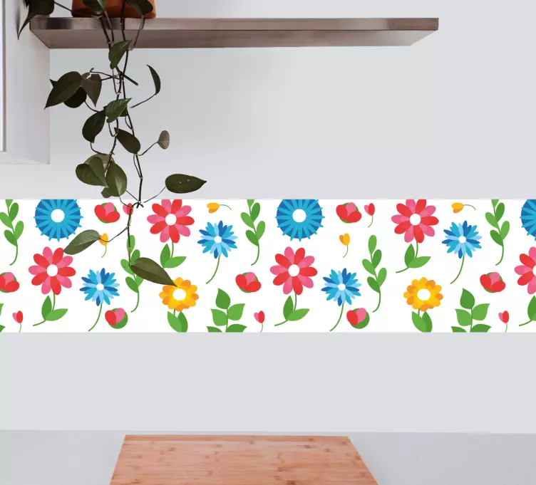 Autocolante azulejo Flores vermelhas e azuis de composição - TenStickers