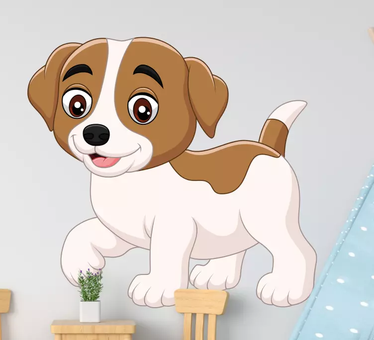 Autocolante com cães e gatos Cãozinho feliz dos desenhos animados - TenStickers