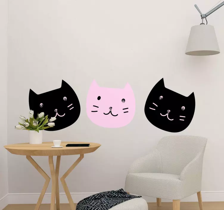 Autocolante com cães e gatos Gatos doces rosa preto - TenStickers
