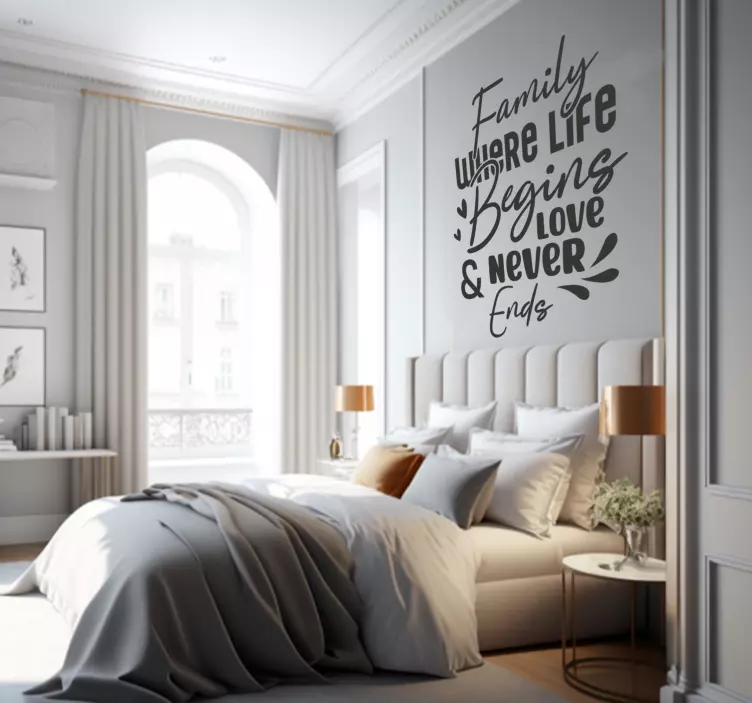 Autocolante de citações celebres Amor familiar começa - TenStickers