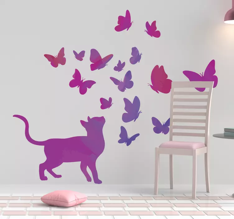Vinil decorativo gato com borboletas - TenStickers