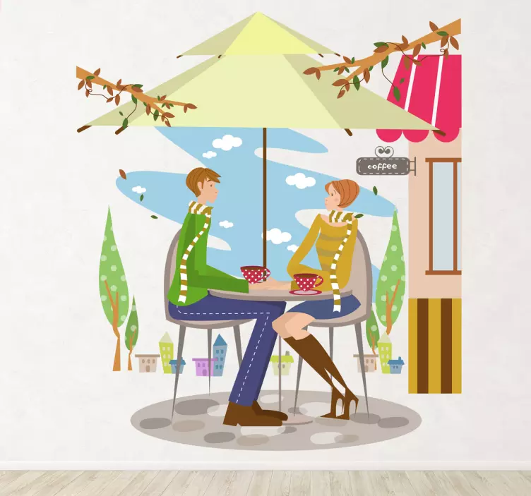 Autocolante decorativo de ilustrações casal no terraço - TenStickers